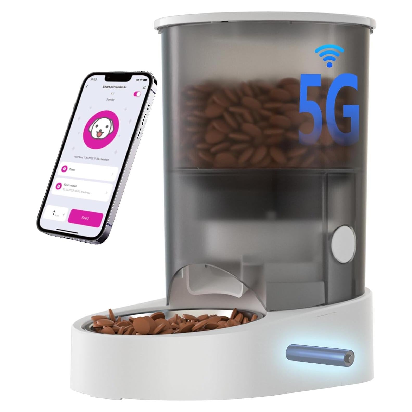 Automatic Cat Feeder with Rechargeable Battery WiFi App 4L Pet Feeder, AC Adapter 1-10 Meals/Day Airtight Dry Food Storage Easy Clean Multi-Cat Portions