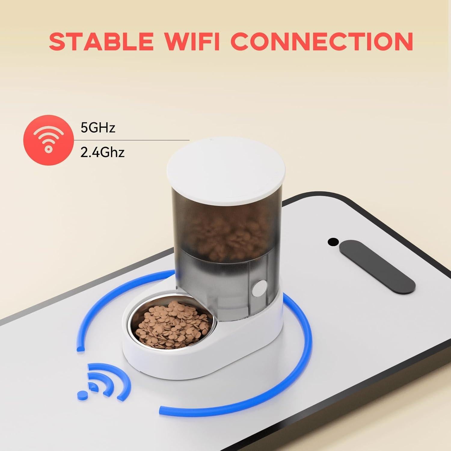 Automatic Cat Feeder with Rechargeable Battery WiFi App 4L Pet Feeder, AC Adapter 1-10 Meals/Day Airtight Dry Food Storage Easy Clean Multi-Cat Portions
