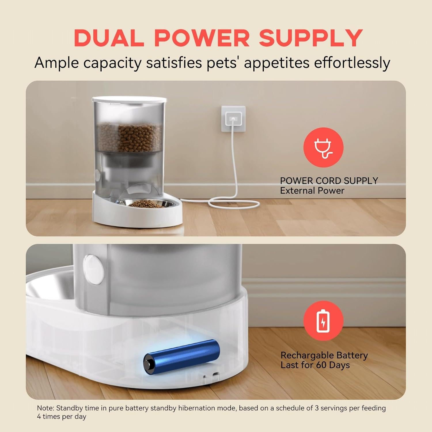 Automatic Cat Feeder with Rechargeable Battery WiFi App 4L Pet Feeder, AC Adapter 1-10 Meals/Day Airtight Dry Food Storage Easy Clean Multi-Cat Portions