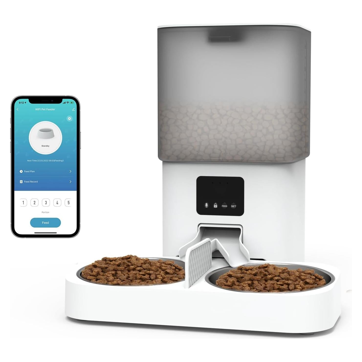 Comedero Automático para Gatos SUITCHI 6L WiFi Doble Plato