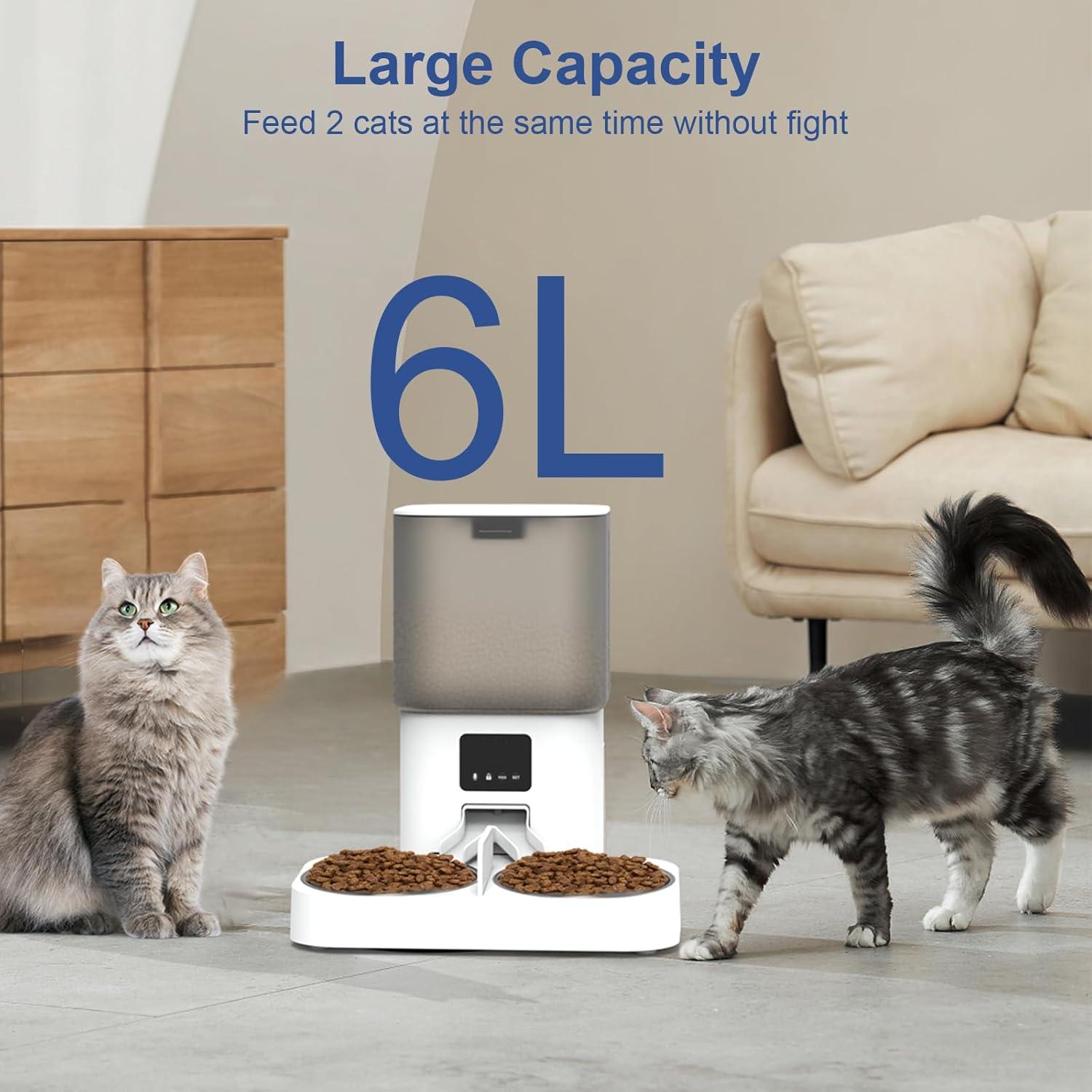 Comedero Automático para Gatos SUITCHI 6L WiFi Doble Plato
