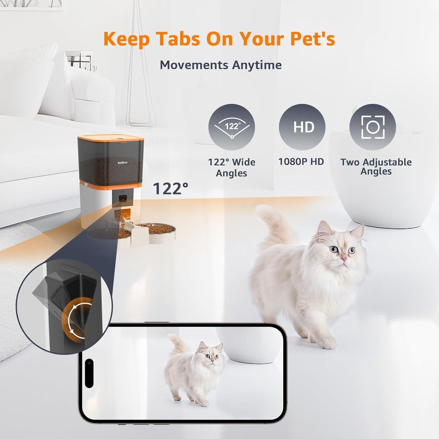 Comedero Automático Roilpet para Gatos 6L con Cámara HD 1080P