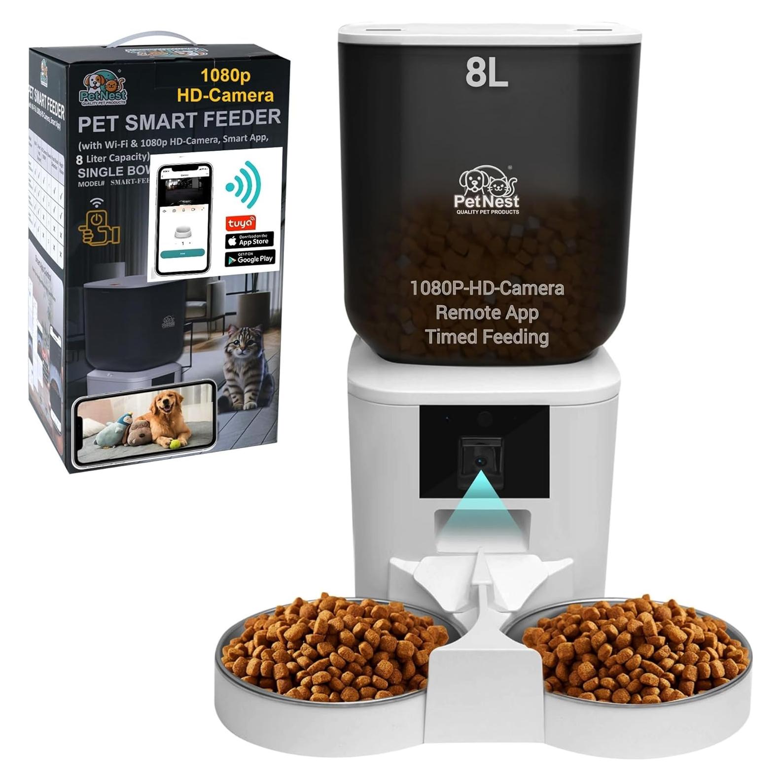 Dispensador Automático de Comida 8L para Perros y Gatos - WiFi, App, Cámara HD