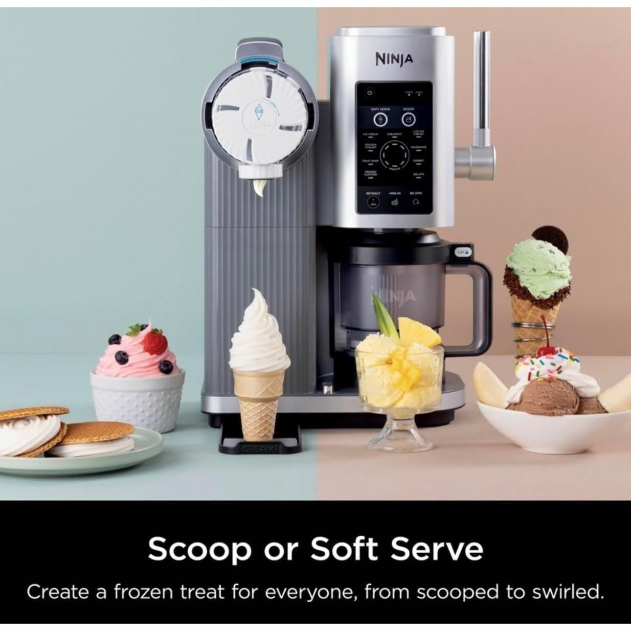 Ninja Swirl by CREAMi Ice Cream and Soft Serve Maker, Sorbet, Frozen Yogurt, Low Calories Program & More, 13 in 1, Soft Serve Handle, (2) CREAMi Swirl 16oz Pints, For Kids & ALL ages (NC701)
