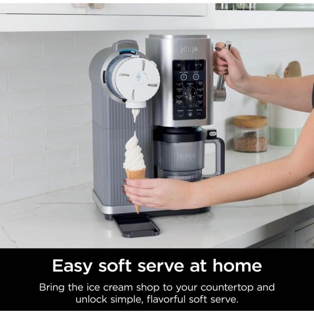 Ninja Swirl by CREAMi Ice Cream and Soft Serve Maker, Sorbet, Frozen Yogurt, Low Calories Program & More, 13 in 1, Soft Serve Handle, (2) CREAMi Swirl 16oz Pints, For Kids & ALL ages (NC701)