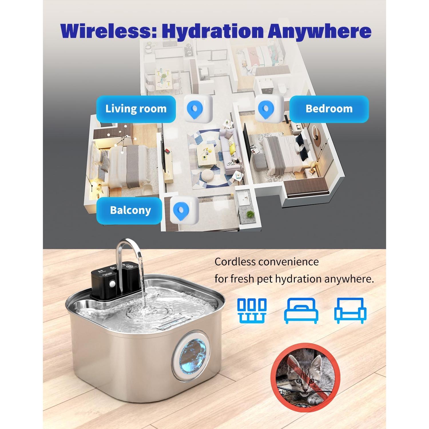 Fuente de Agua Inalámbrica Lawfery 3.2L para Gatos y Perros