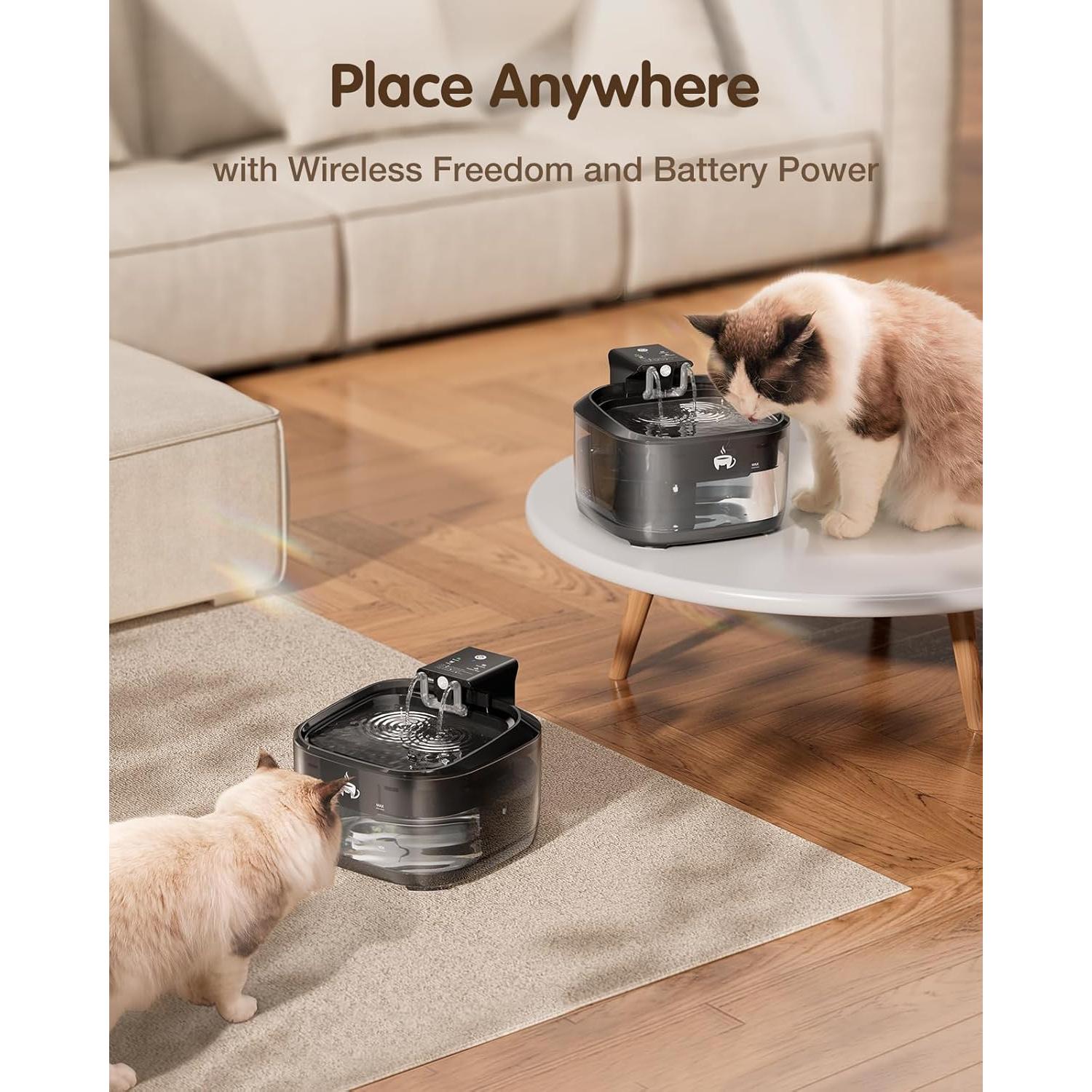 Fuente de Agua Inalámbrica OPOWO 3.2L para Gatos con Batería