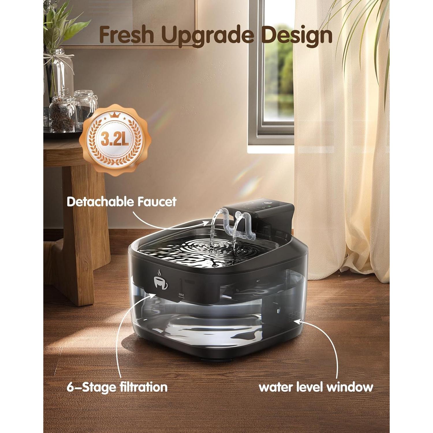 Fuente de Agua Inalámbrica OPOWO 3.2L para Gatos con Batería