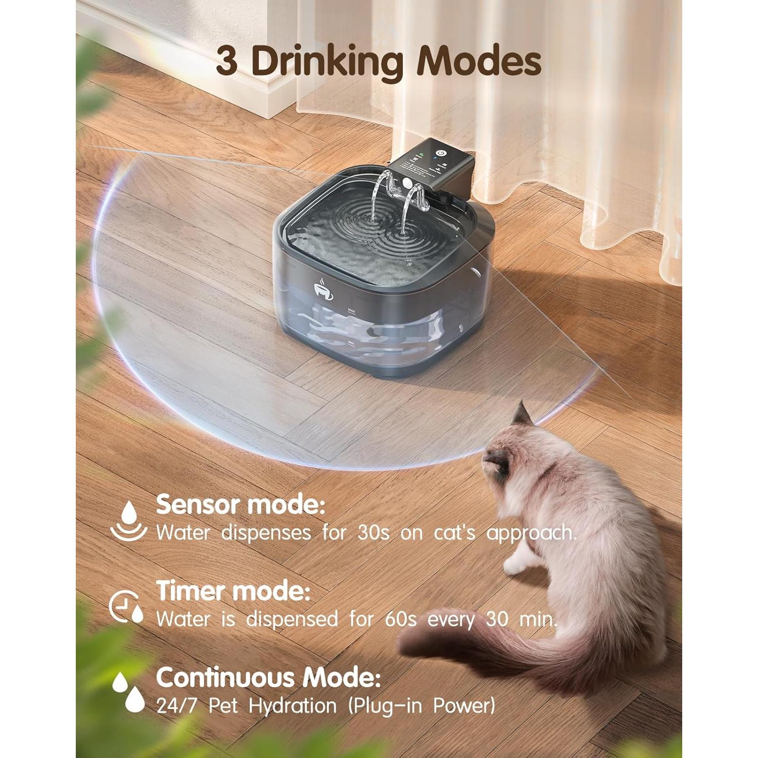 Fuente de Agua Inalámbrica OPOWO 3.2L para Gatos con Batería