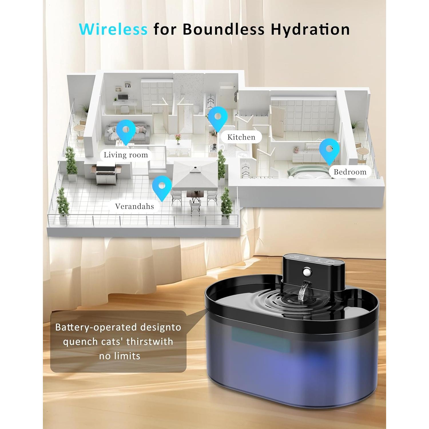 Fuente de Agua Inalámbrica PEKTACO para Gatos 2L con Sensor