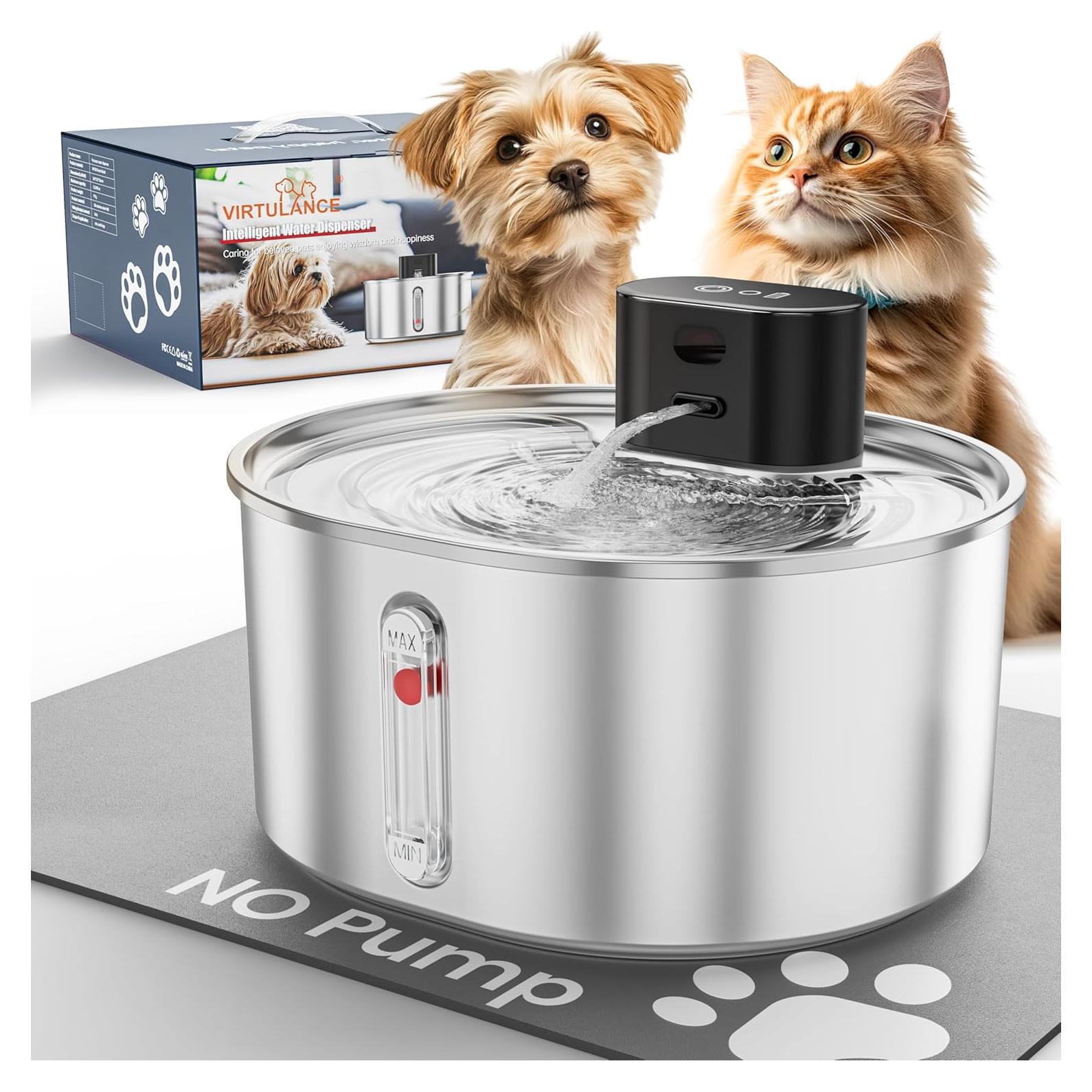 Fuente de Agua para Gatos Virtulance 3.2L Acero Inoxidable Silenciosa