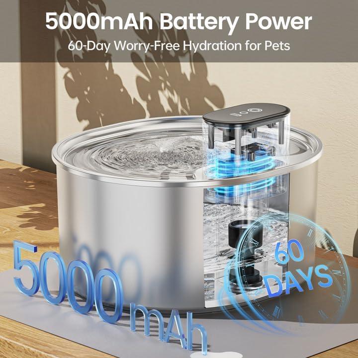 Fuente de Agua para Gatos Virtulance 3.2L Acero Inoxidable Silenciosa