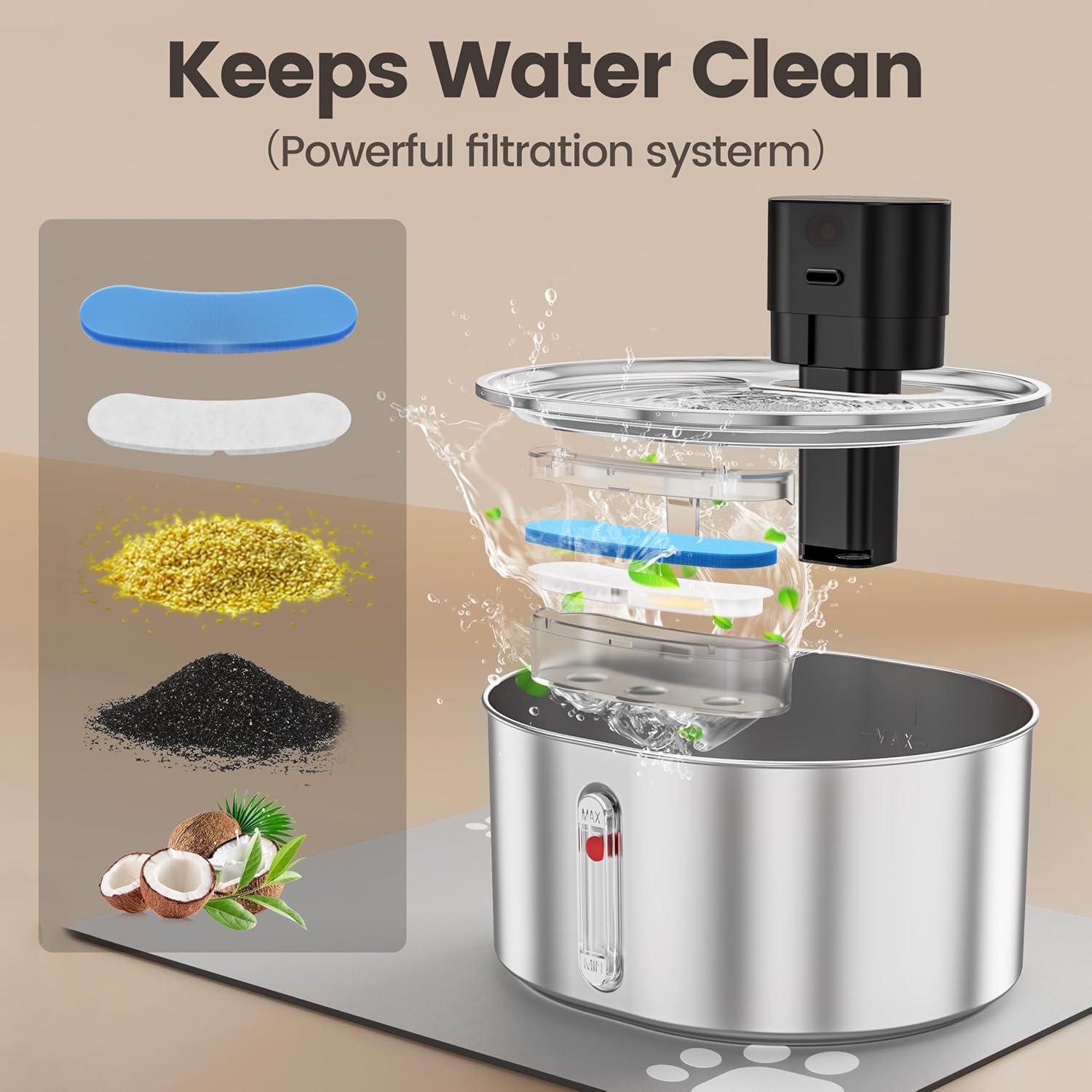 Fuente de Agua para Gatos Virtulance 3.2L Acero Inoxidable Silenciosa