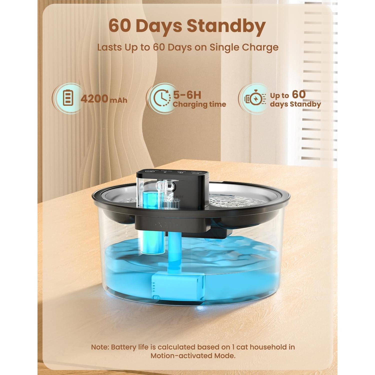 Fuente de Agua Inalámbrica PawPoll para Gatos 3.2L Acero Inoxidable