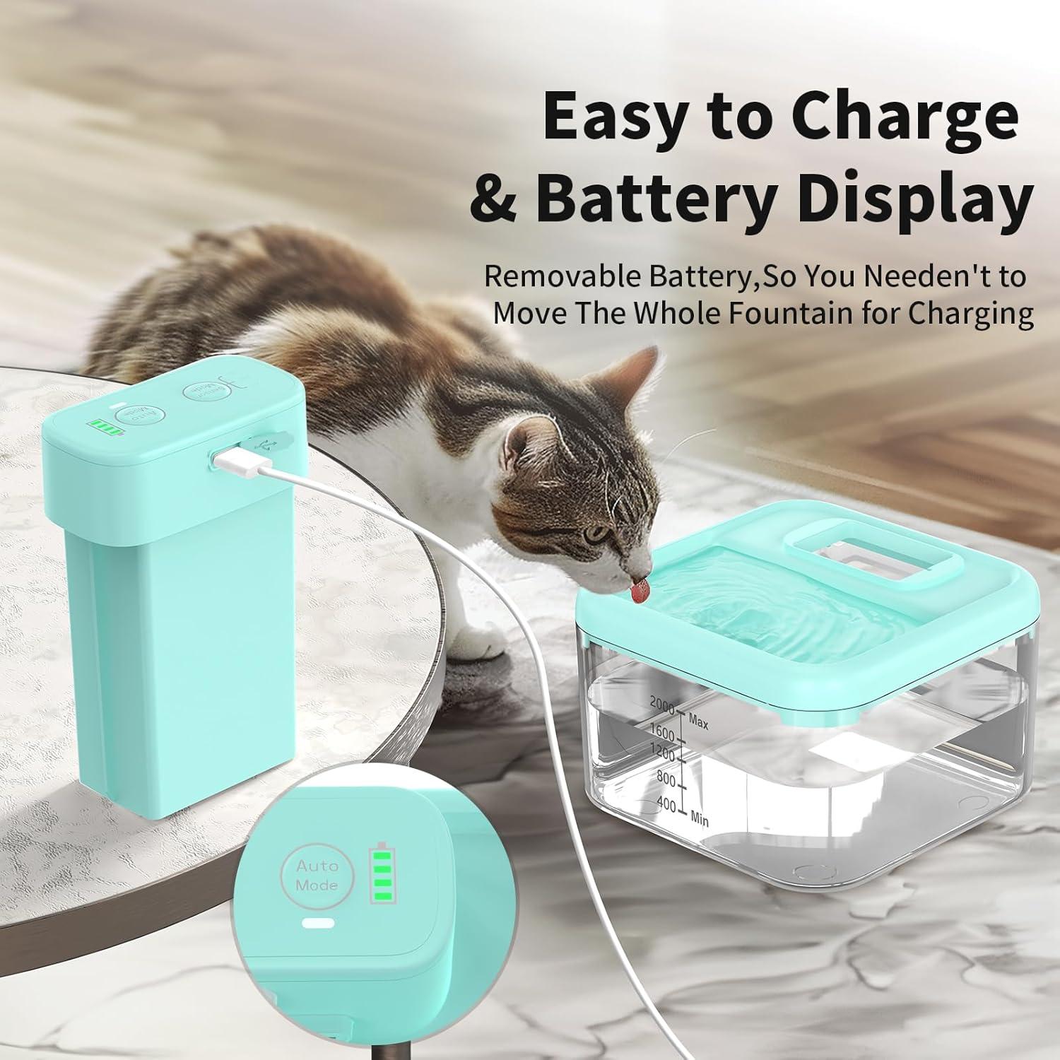 Fuente de Agua para Gatos Feycig 2L Inalámbrica Azul
