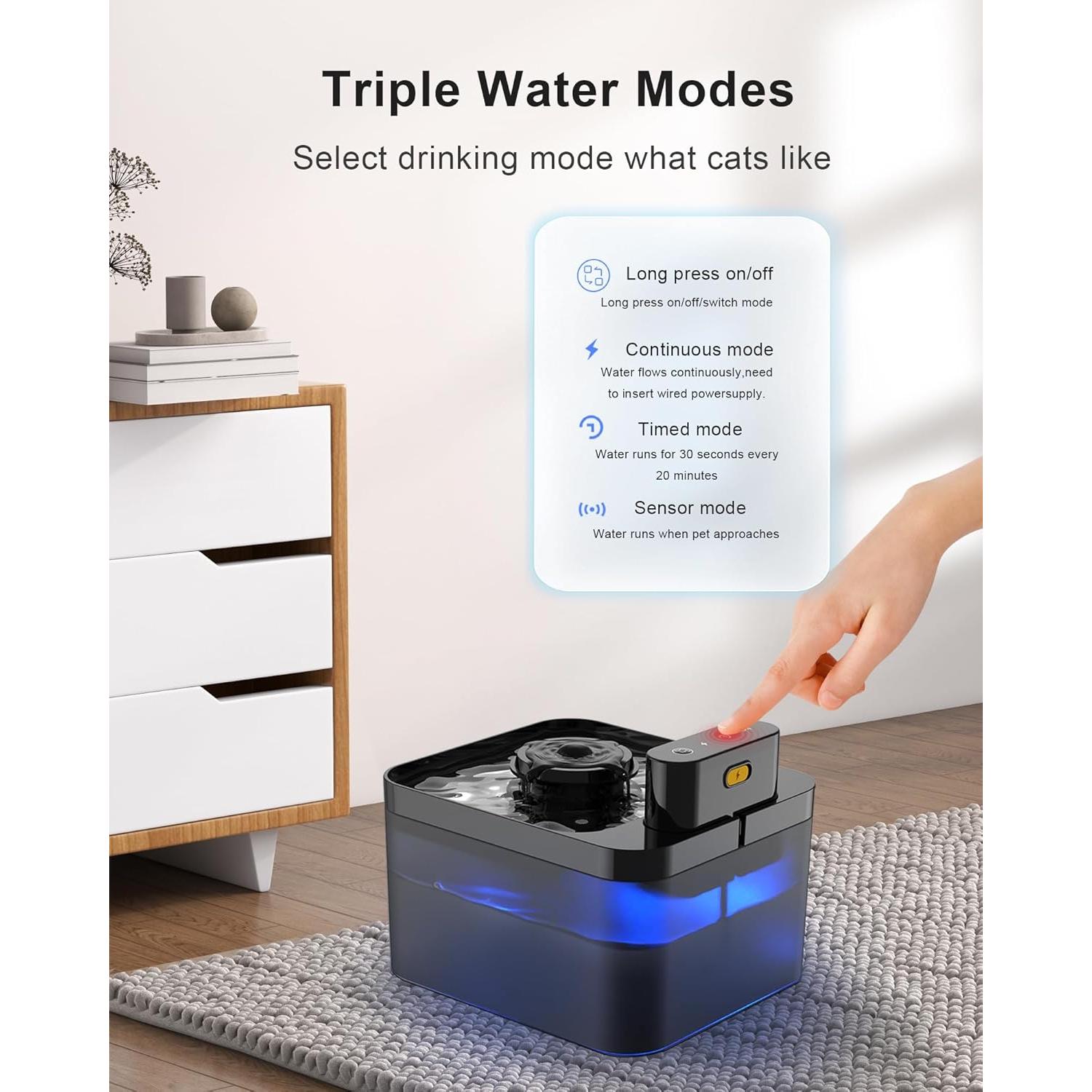 Fuente de Agua Inalámbrica OYES 2.2L para Gatos con Sensor