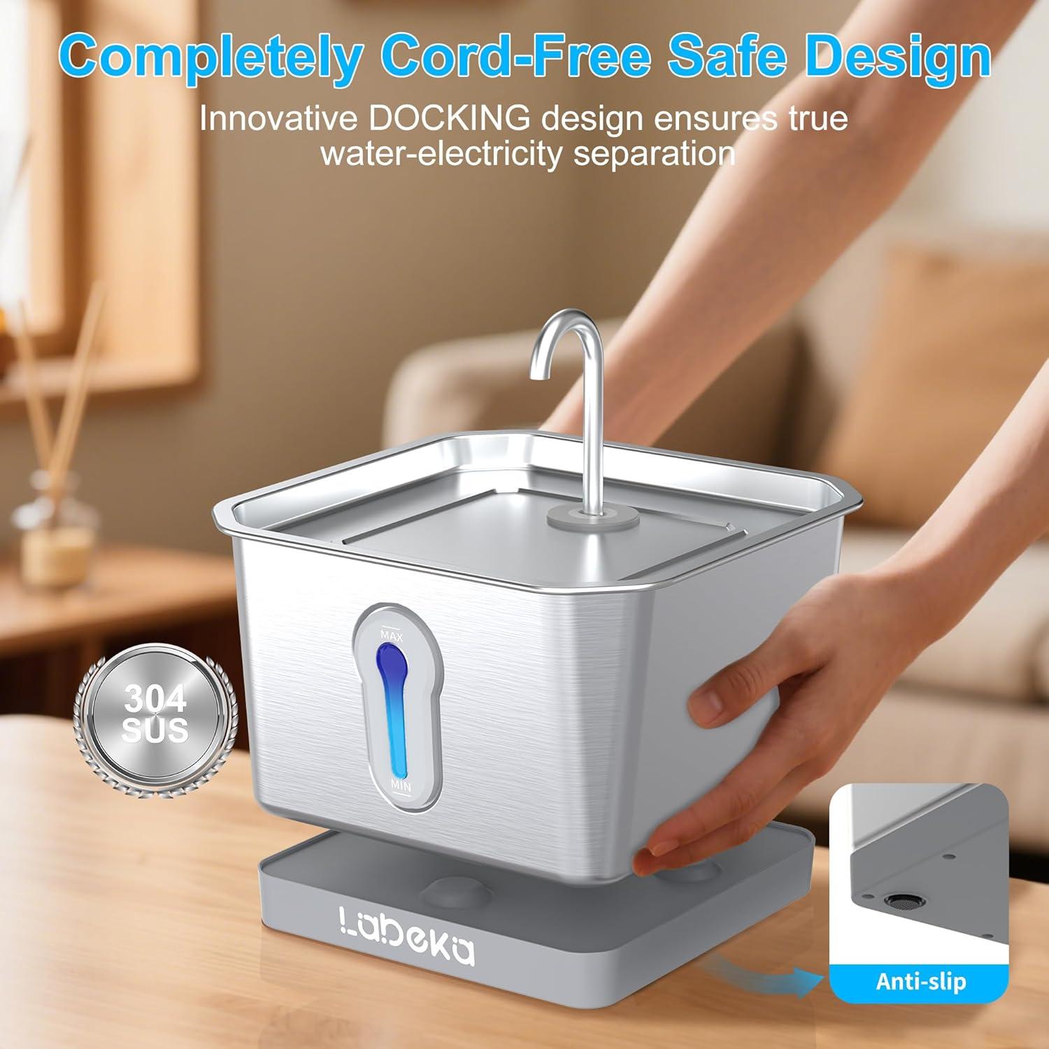 Fuente de Agua Inalámbrica para Gatos LABEKA 4L Acero Inoxidable