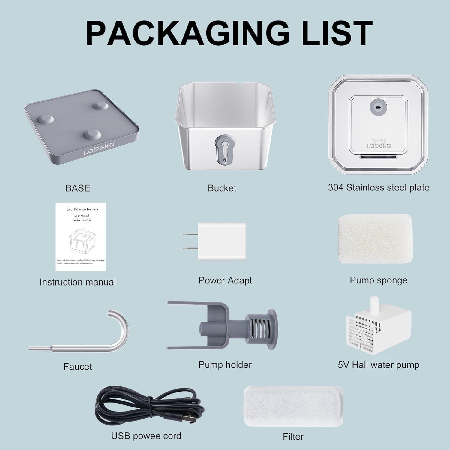 Fuente de Agua Inalámbrica para Gatos LABEKA 4L Acero Inoxidable