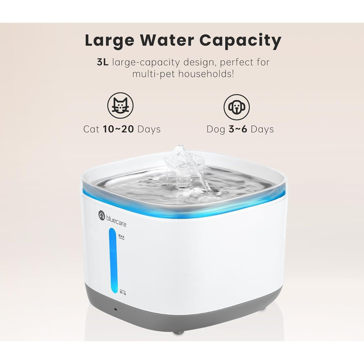 Fuente de Agua Inalámbrica Bluecare 3L para Gatos y Perros