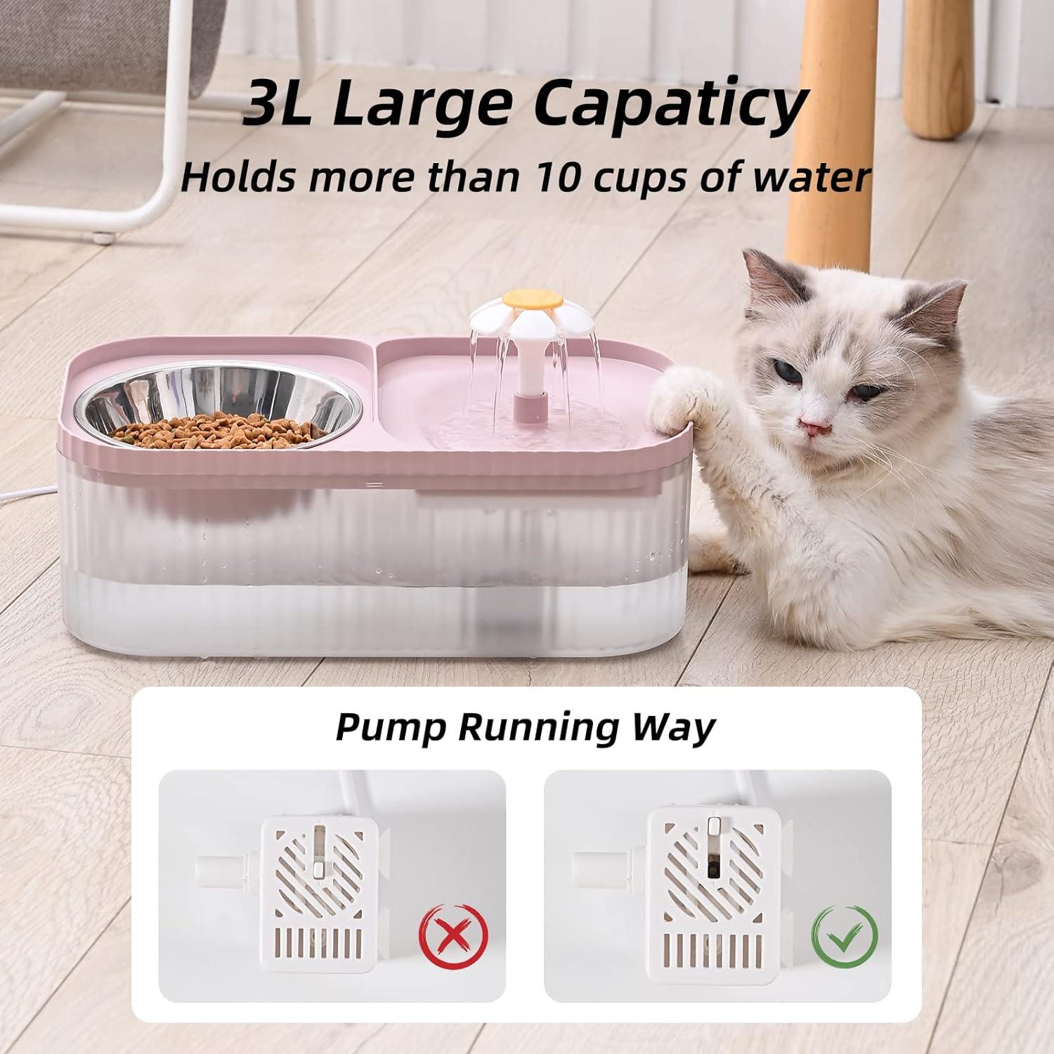 Fuente de Agua para Gatos y Perros JEERAMIA 3L Rosa Silenciosa