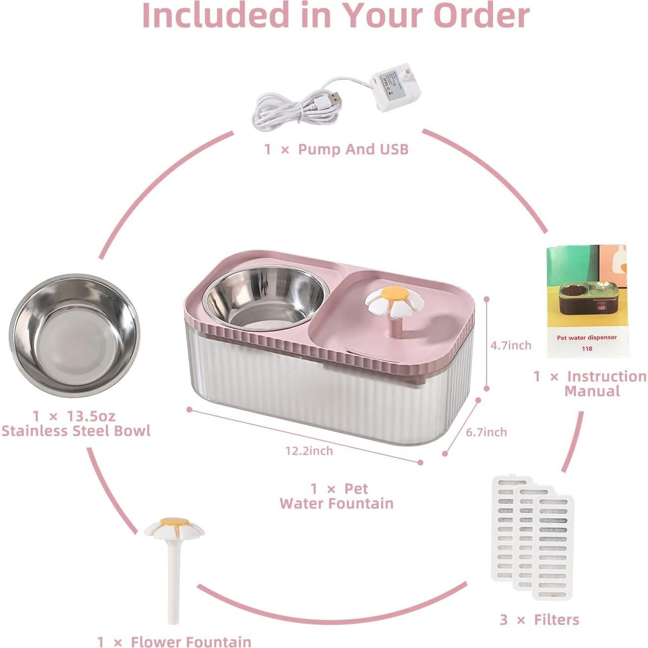 Fuente de Agua para Gatos y Perros JEERAMIA 3L Rosa Silenciosa