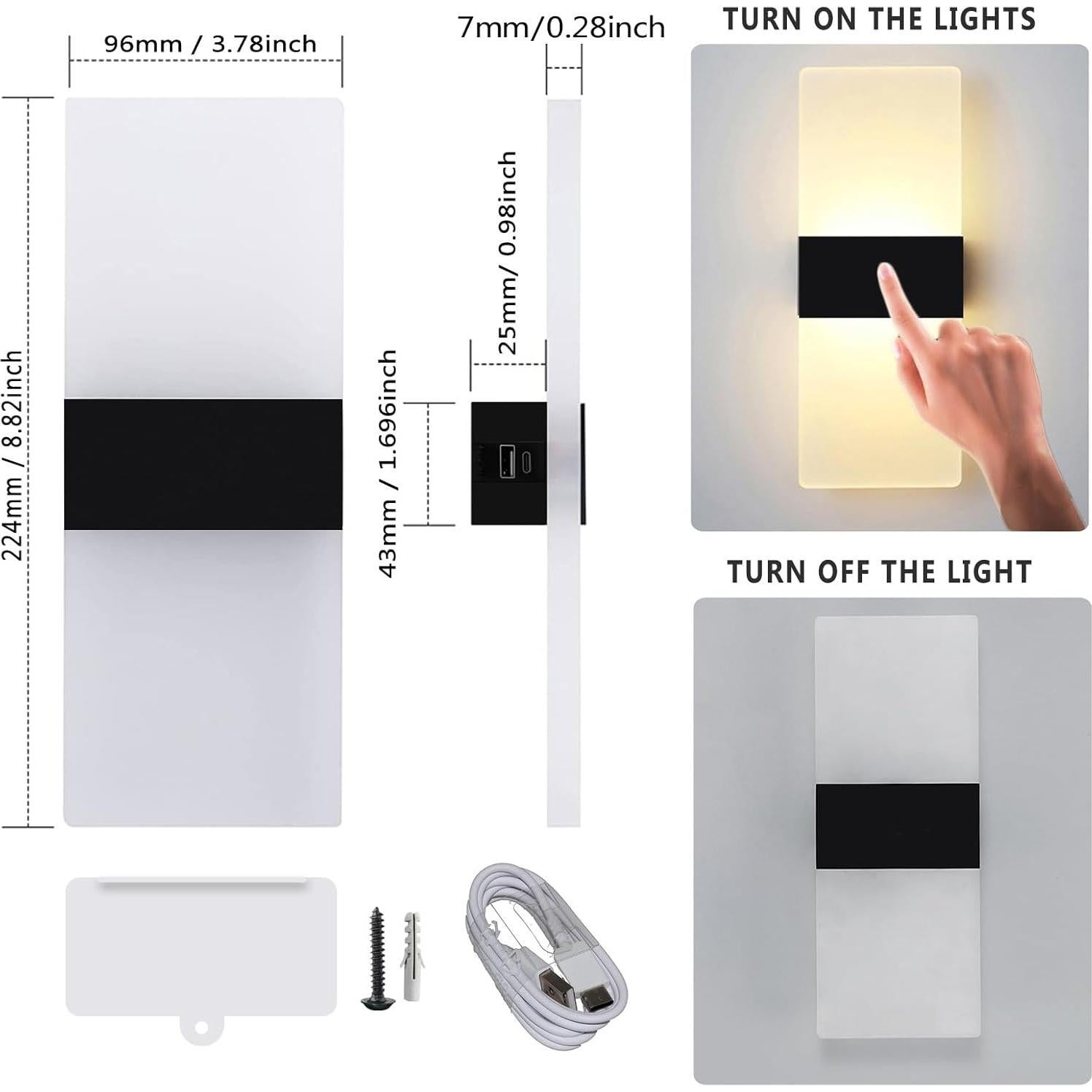 Juego de 2 Apliques de Pared LED Recargables ANKBOY 3000K