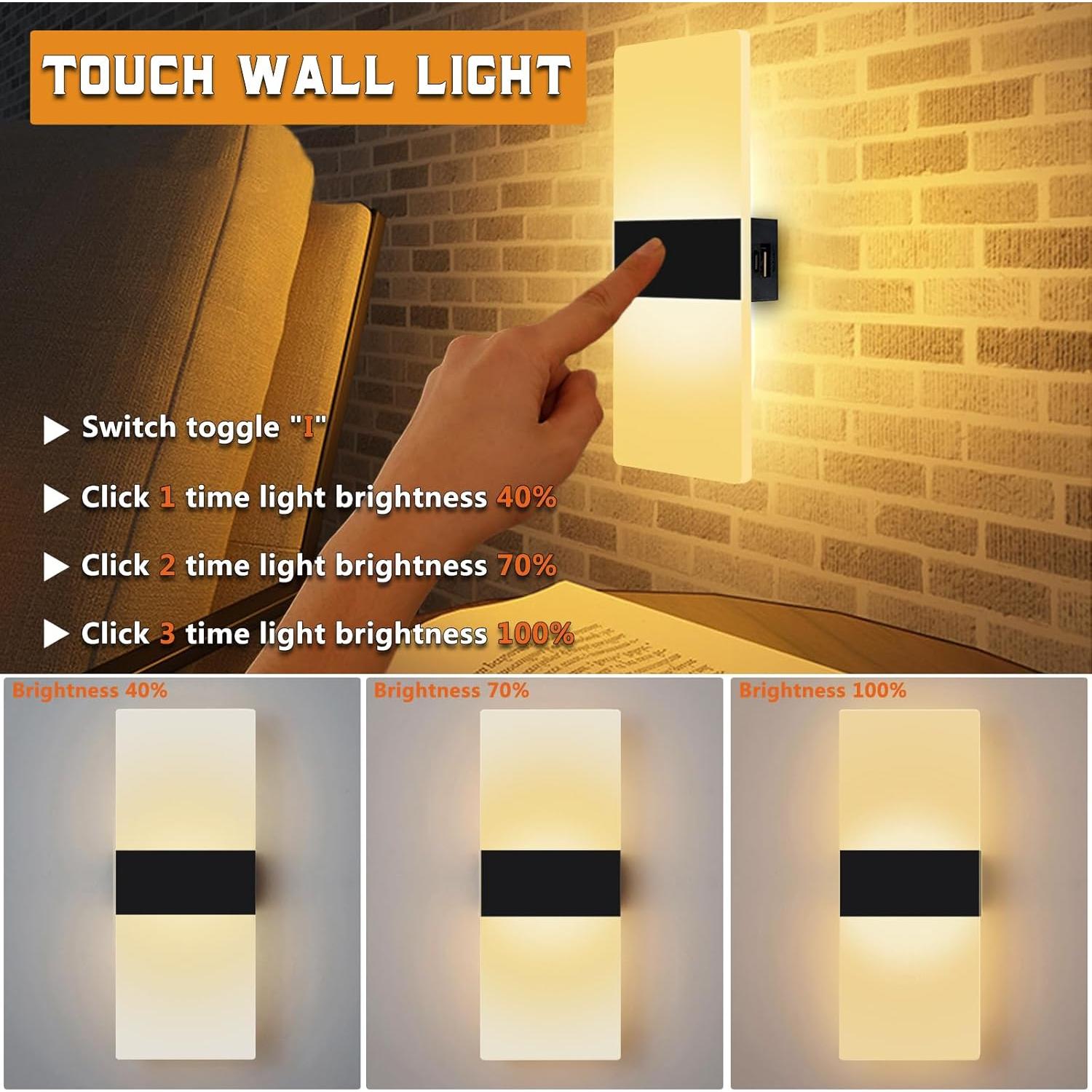 Juego de 2 Apliques de Pared LED Recargables ANKBOY 3000K