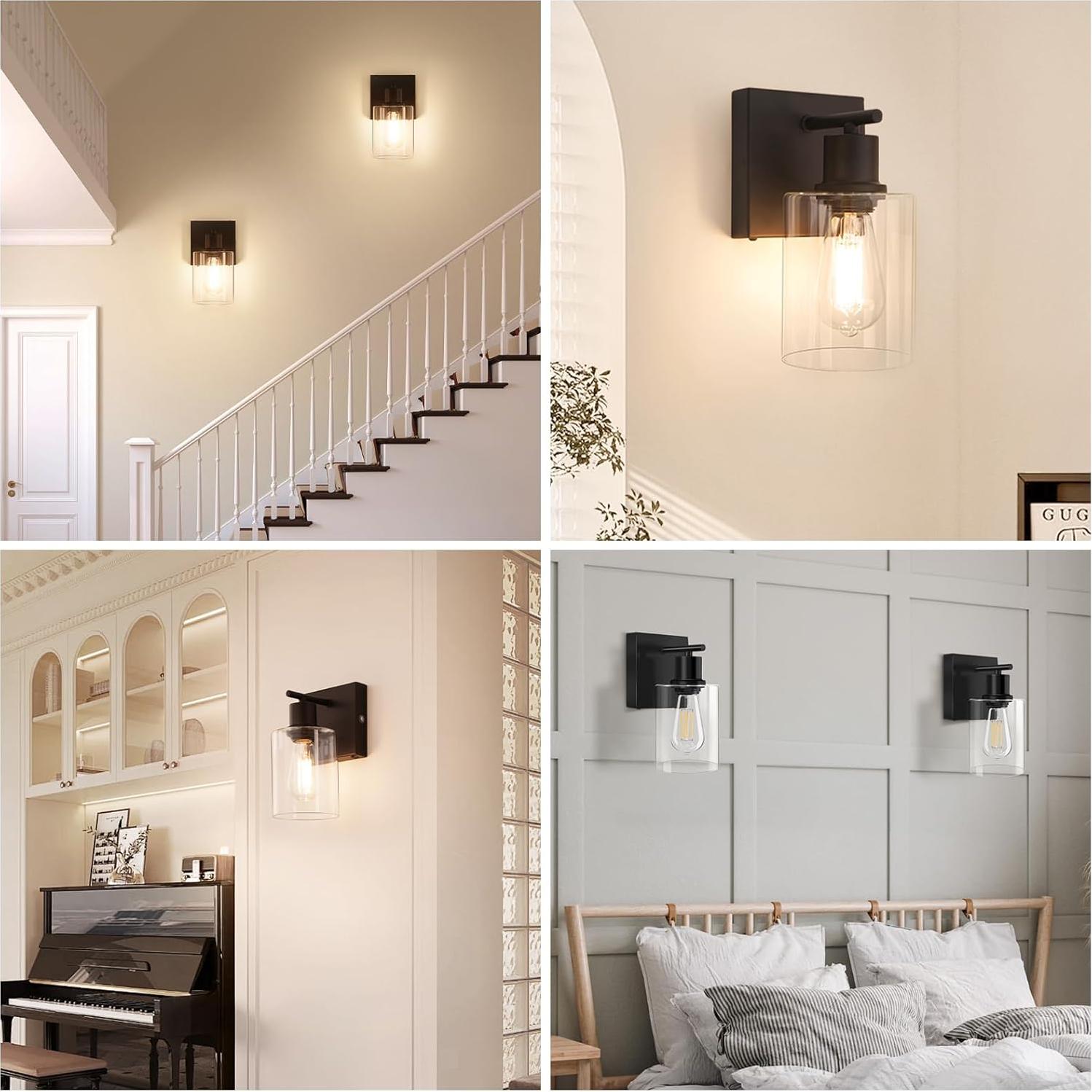 Battery Operated Wall Sconce Set of 2, Black Wireless Rechargeable Wall Mounted Lamp with Bulb, Modern Dimmable Indoor Non-Hardwired Decor Lighting Fixture for Bedroom Living Room Mirror Bathroom