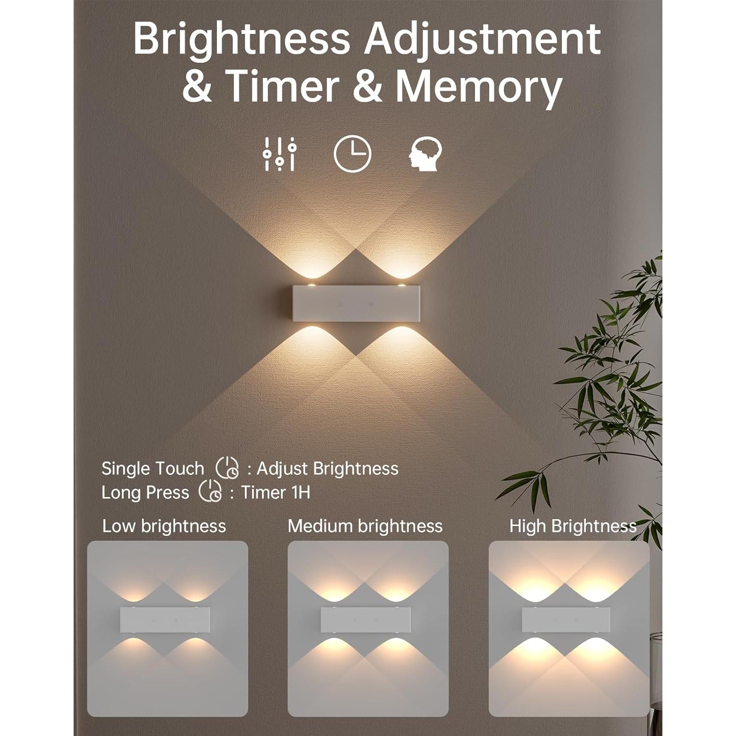 Aplique de Pared LED AKSDA 4 Fuentes Batería Recargable 2700K