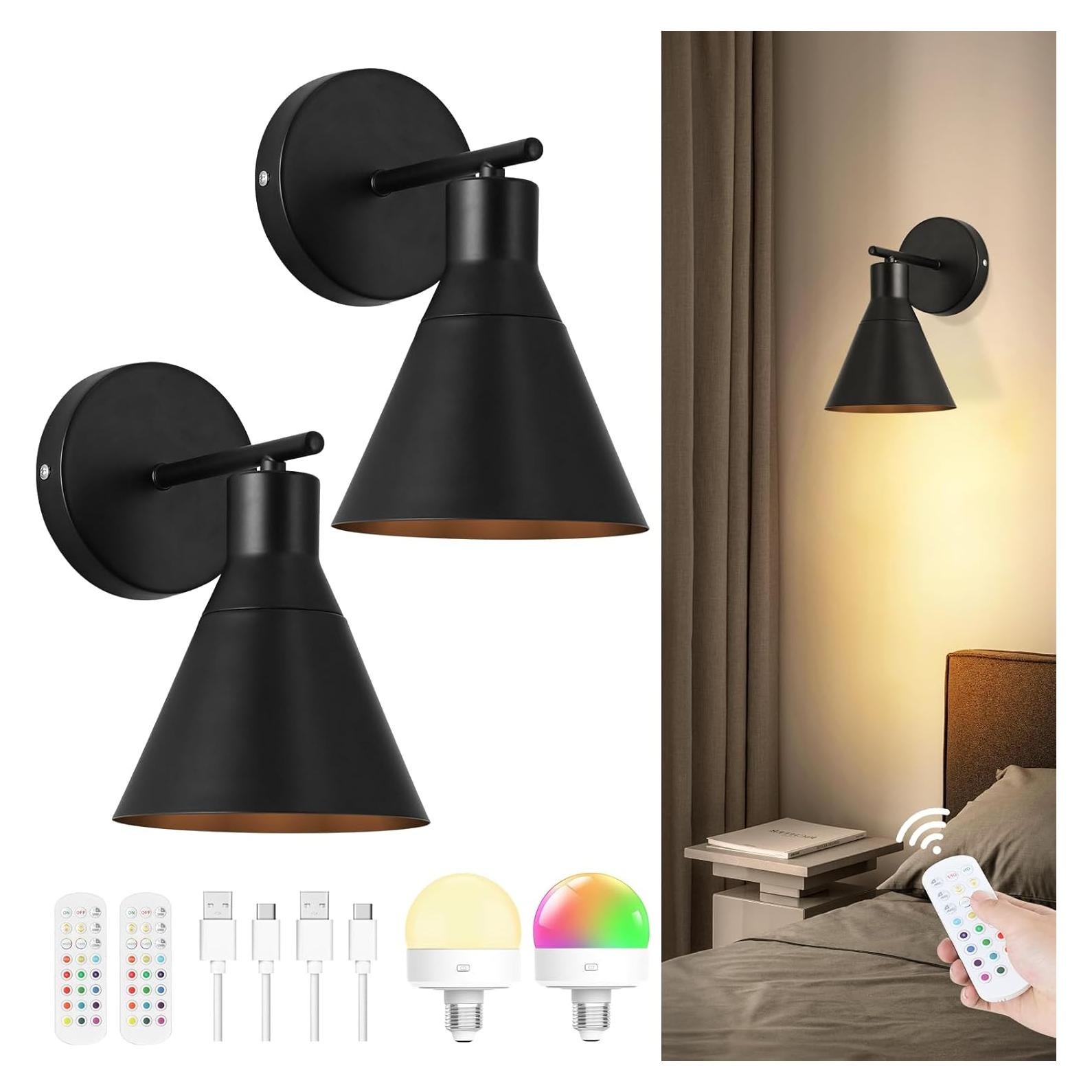 Apliques de Pared Inalámbricos HOJOYRI LED Recargables Negras