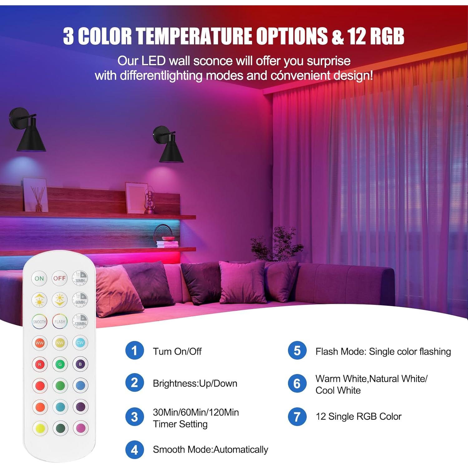 Apliques de Pared Inalámbricos HOJOYRI LED Recargables Negras