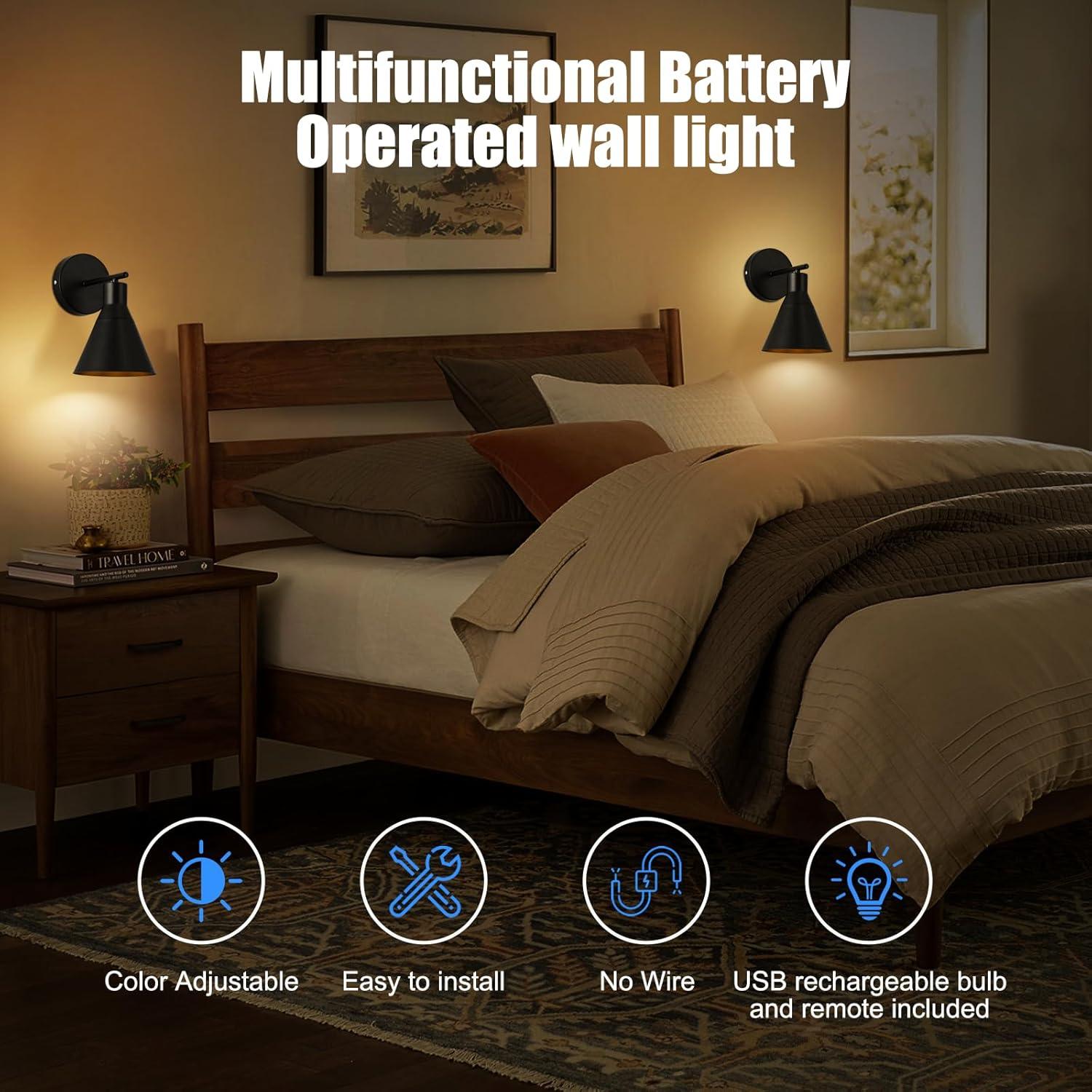 Apliques de Pared Inalámbricos HOJOYRI LED Recargables Negras