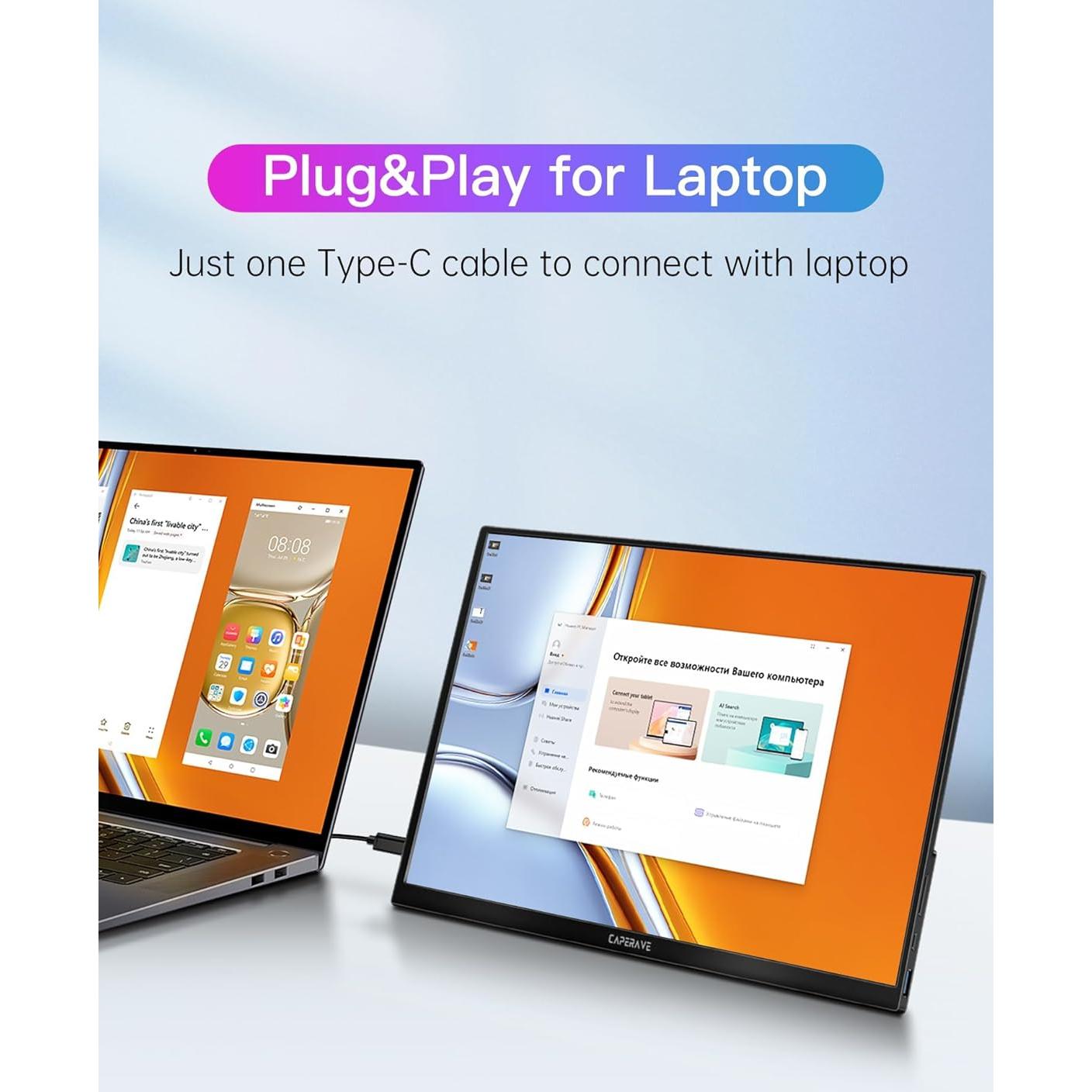 Monitor Portátil CAPERAVE 15.6'' FHD USB-C HDMI Viaje