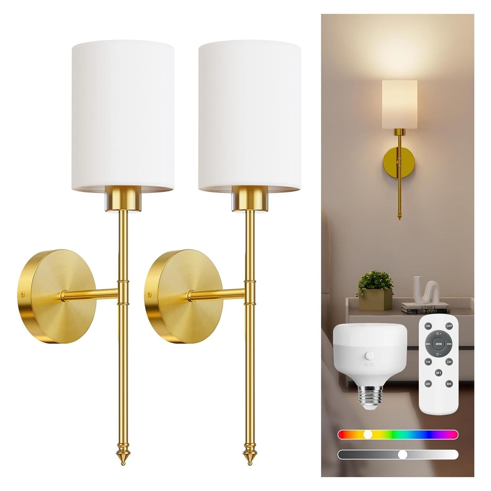 Conjunto 2 Apliques de Pared Inalámbricos NIORSUN Dorados