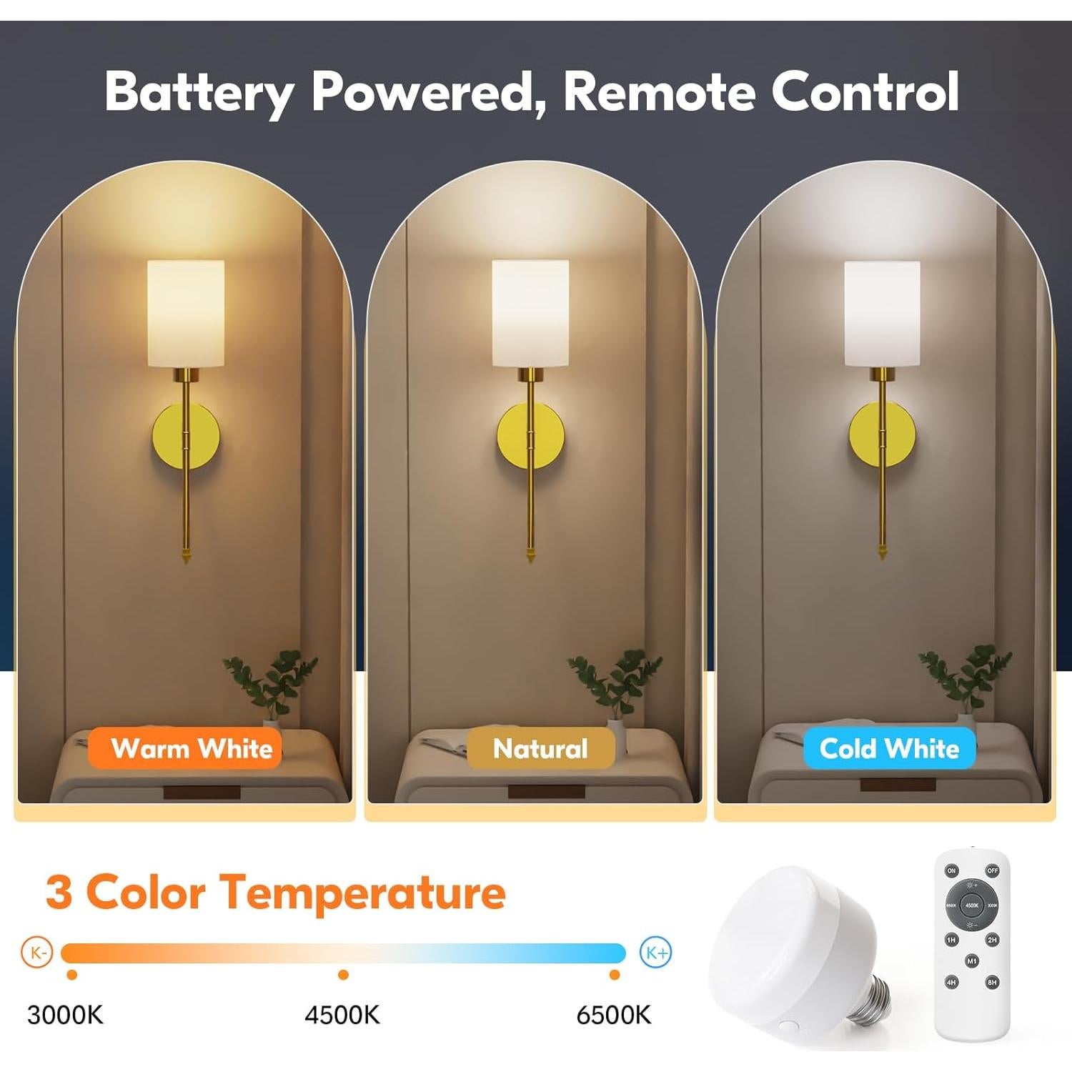 Conjunto 2 Apliques de Pared Inalámbricos NIORSUN Dorados