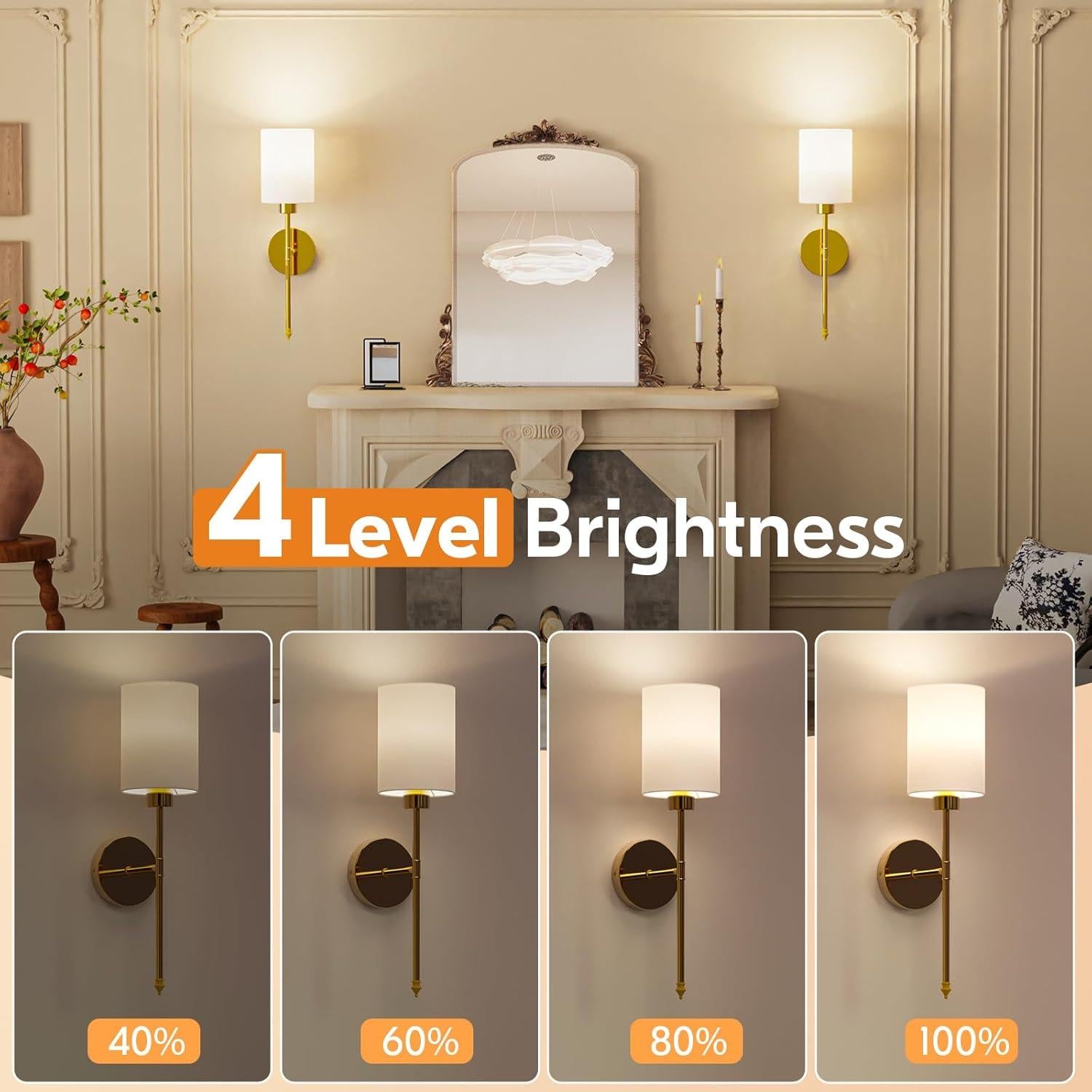 Conjunto 2 Apliques de Pared Inalámbricos NIORSUN Dorados
