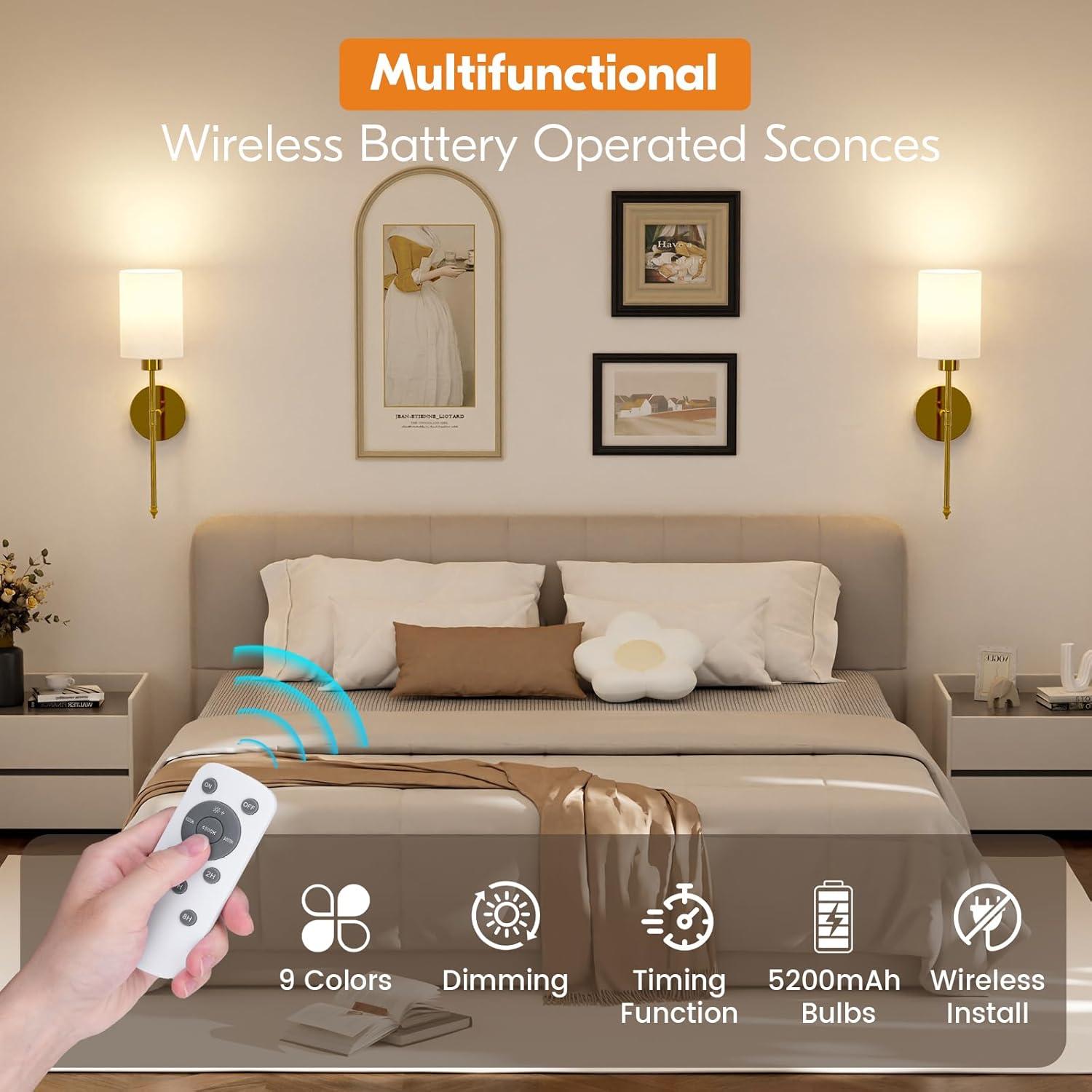 Conjunto 2 Apliques de Pared Inalámbricos NIORSUN Dorados