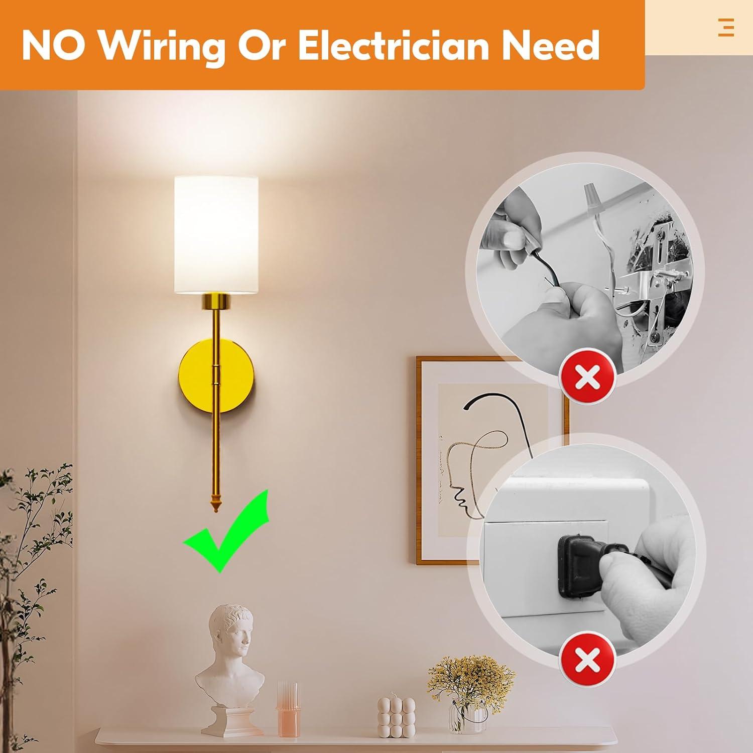 Conjunto 2 Apliques de Pared Inalámbricos NIORSUN Dorados