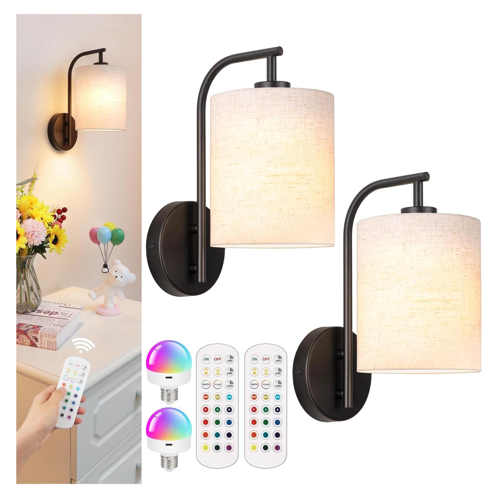 Juego de 2 Apliques de Pared Inalámbricos MATAMEYE Negro