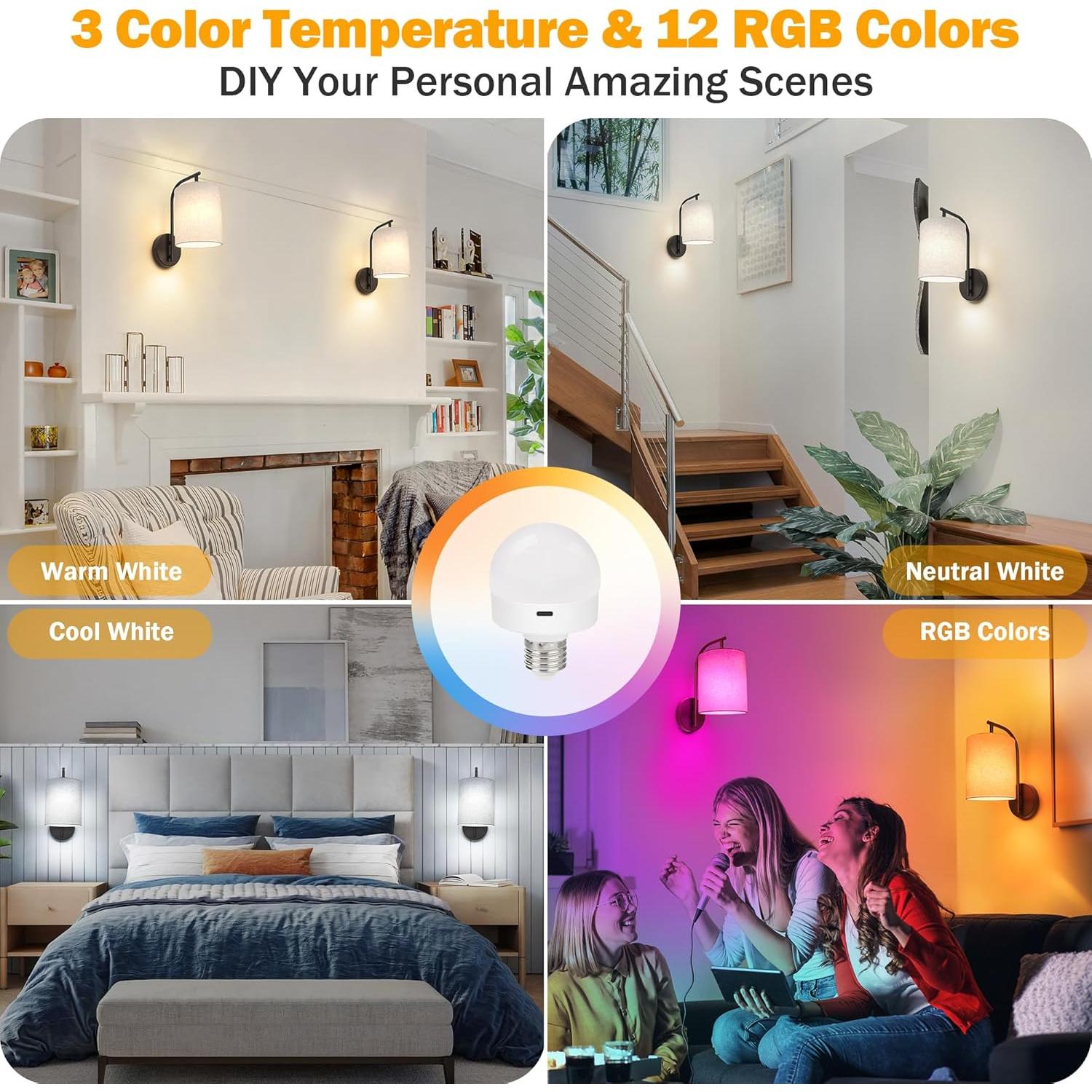 Juego de 2 Apliques de Pared Inalámbricos MATAMEYE Negro