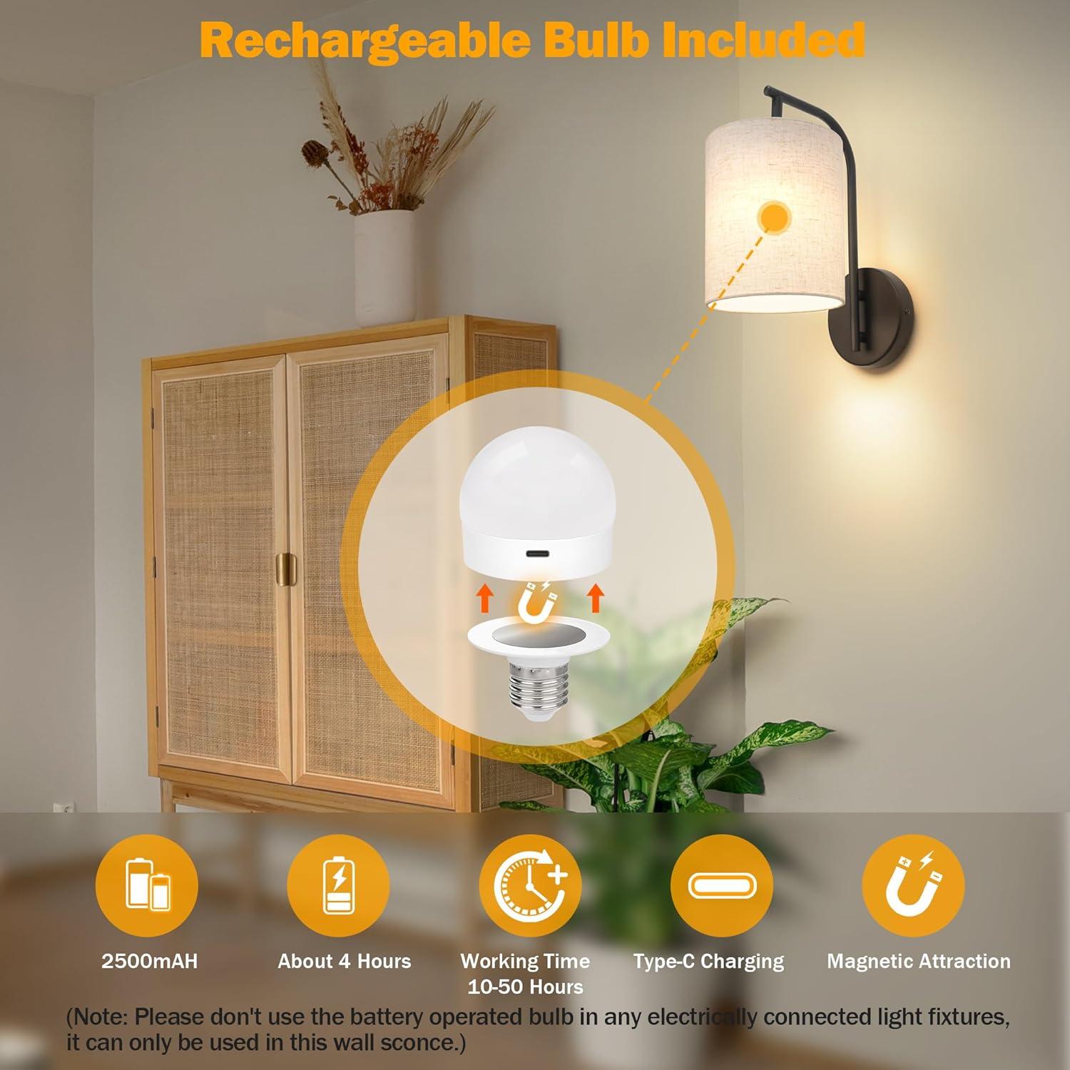 Juego de 2 Apliques de Pared Inalámbricos MATAMEYE Negro