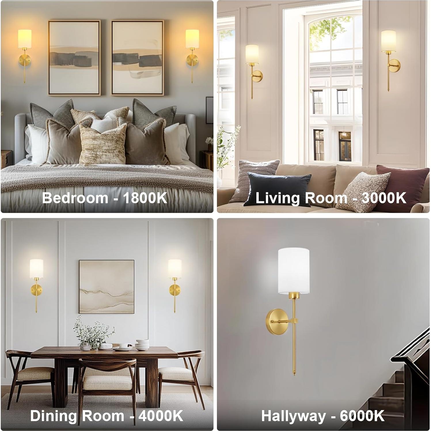 Battery Operated Wall Sconces Set of Two,Wireless Rechargeable Wall Light With Remote Control, Dimmable, Amber Light/Warm White/Natural White/Daylight/RGB, Timer,for Living Room,Bedroom,Entryway,Gold