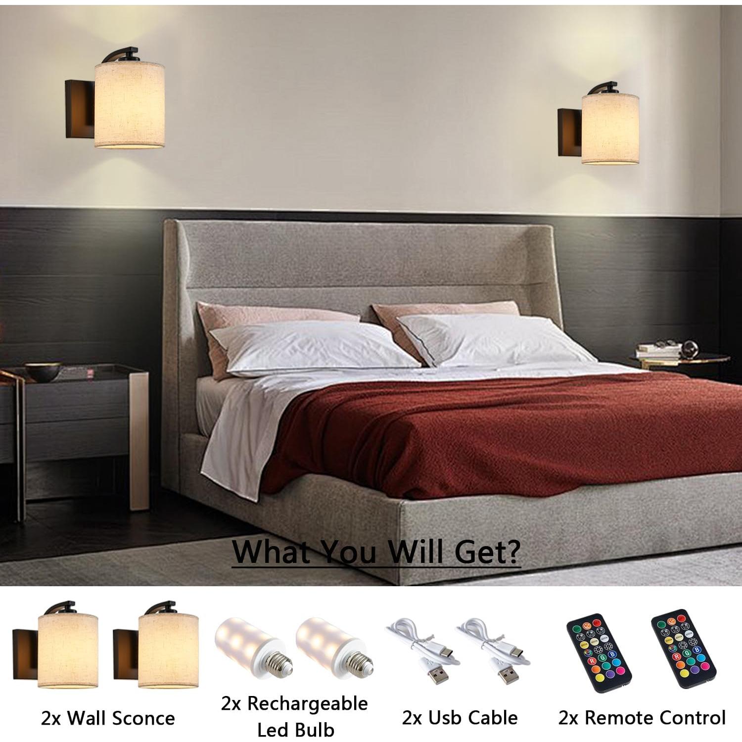 Juego de Apliques de Pared Recargables A1A9 Negro LED 13 Colores