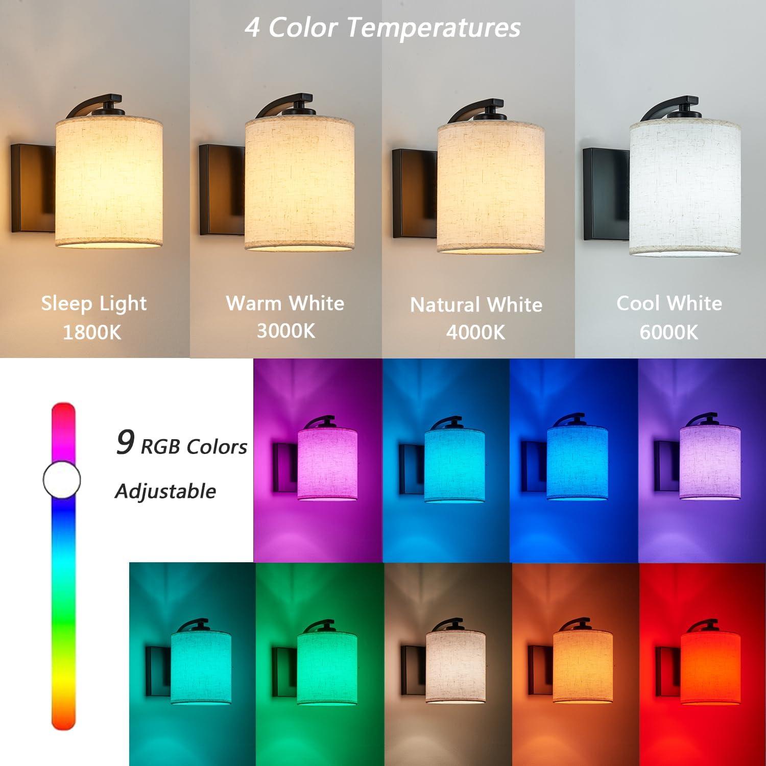 Juego de Apliques de Pared Recargables A1A9 Negro LED 13 Colores