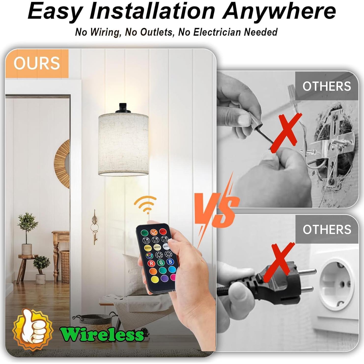 Juego de Apliques de Pared Recargables A1A9 Negro LED 13 Colores