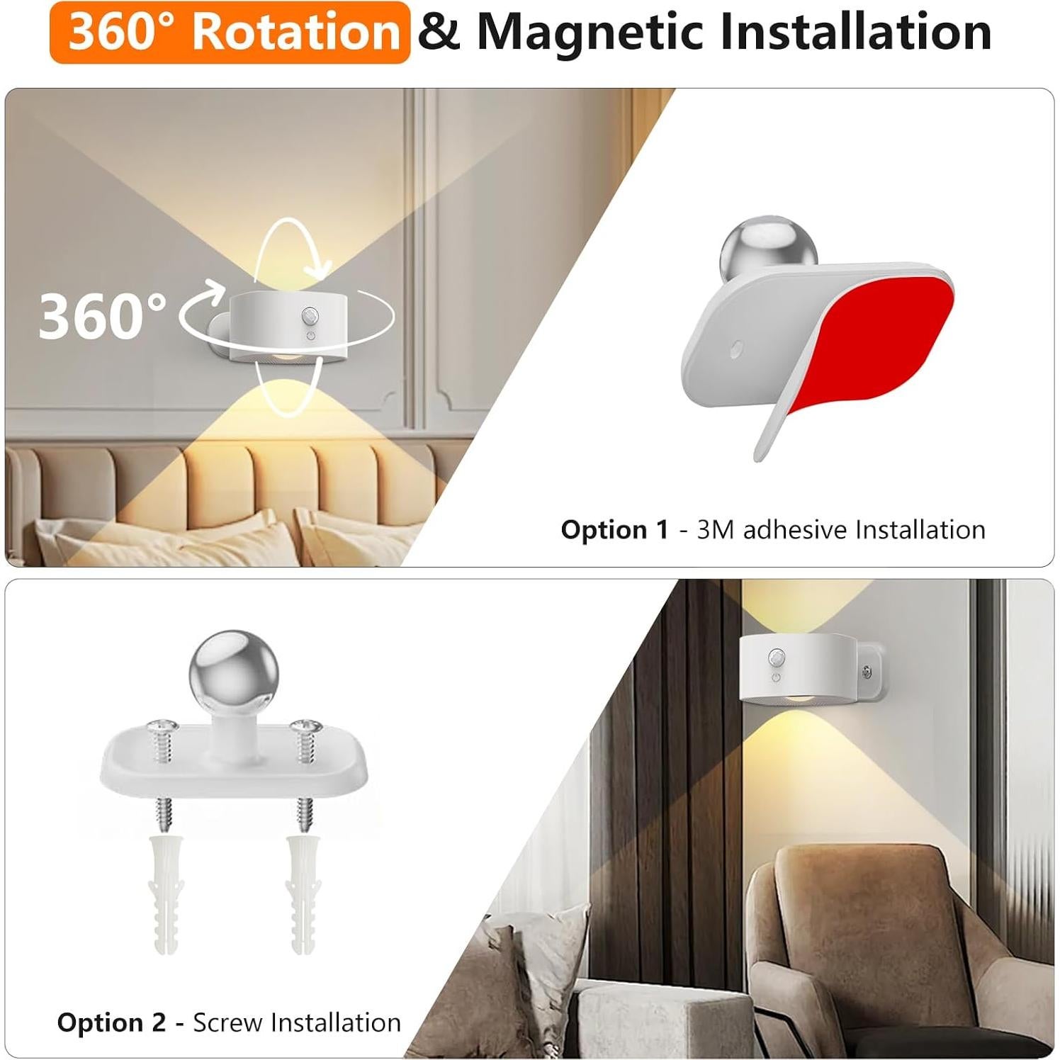 Aplique de Pared LED Deyagoo con Sensor de Movimiento 3000K