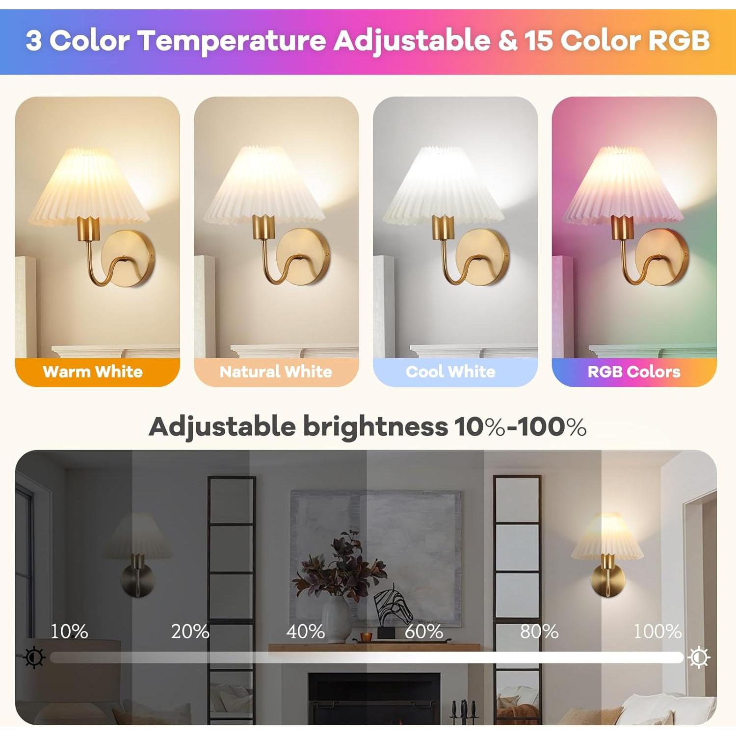 Conjunto de 2 Apliques de Pared KELUOLY Dorados Recargables