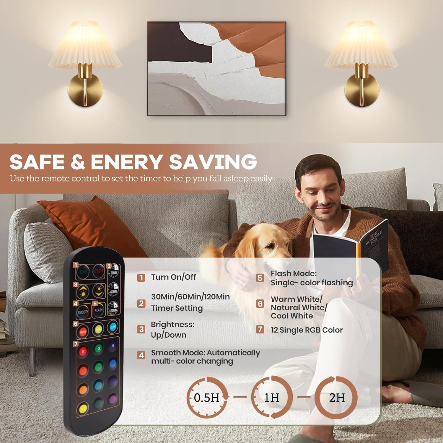 Conjunto de 2 Apliques de Pared KELUOLY Dorados Recargables