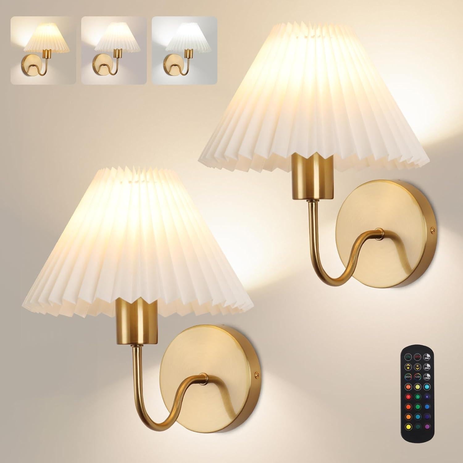 Conjunto de 2 Apliques de Pared KELUOLY Dorados Recargables