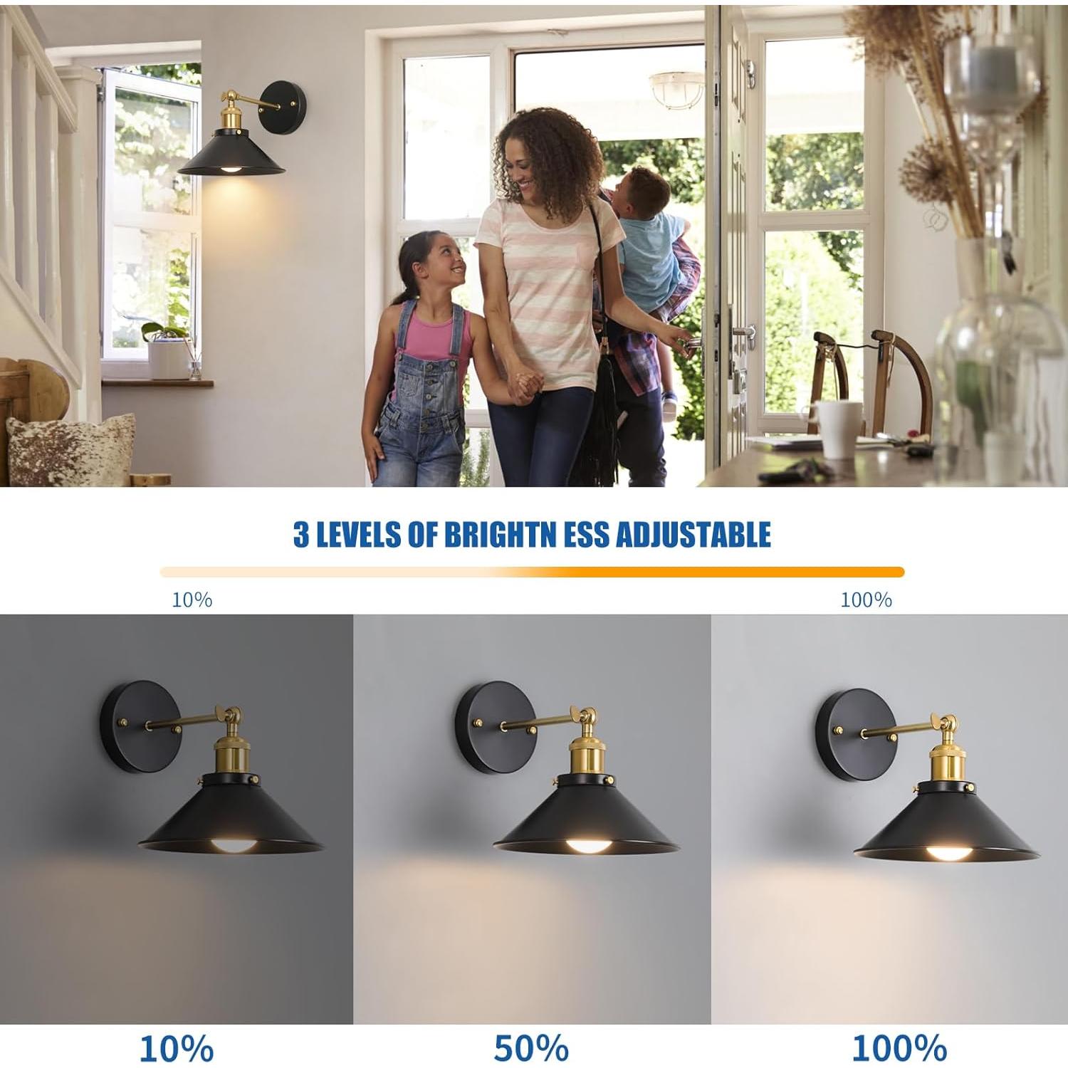 Black & Gold Vintage Rechargeable Battery Operated Wall Sconces, Cordless Battery Powered Led Wall Lights Set of 2, Wall Lamp Fixture Indoor with Remote Control for Bedroom Farmhouse Gallery